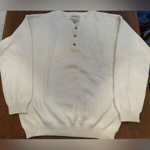 Eddie Bauer Men's Knit CreamWt Crewneck Sweater HENLEY style/3 button placket
